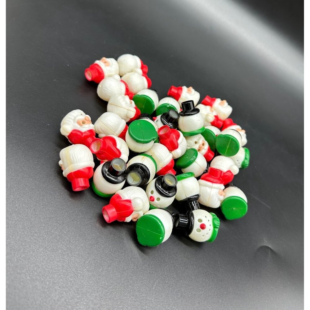 Vintage Christmas Light Covers Santa Claus Snowman Plastic Kitschy Decorations